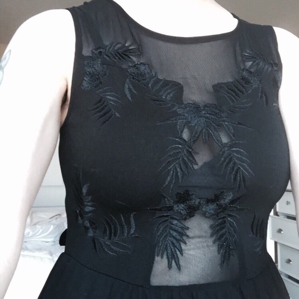 Black Embroidered Sleeveless low to high dress